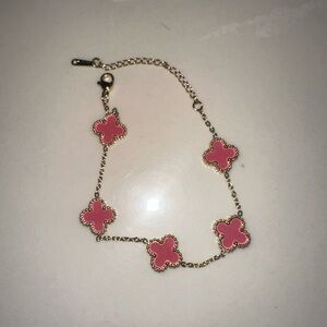 Stainless Steel pink and gold clover necklace